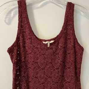 BKE Sparkly Sheer Burgundy Sleeveless Tank Top